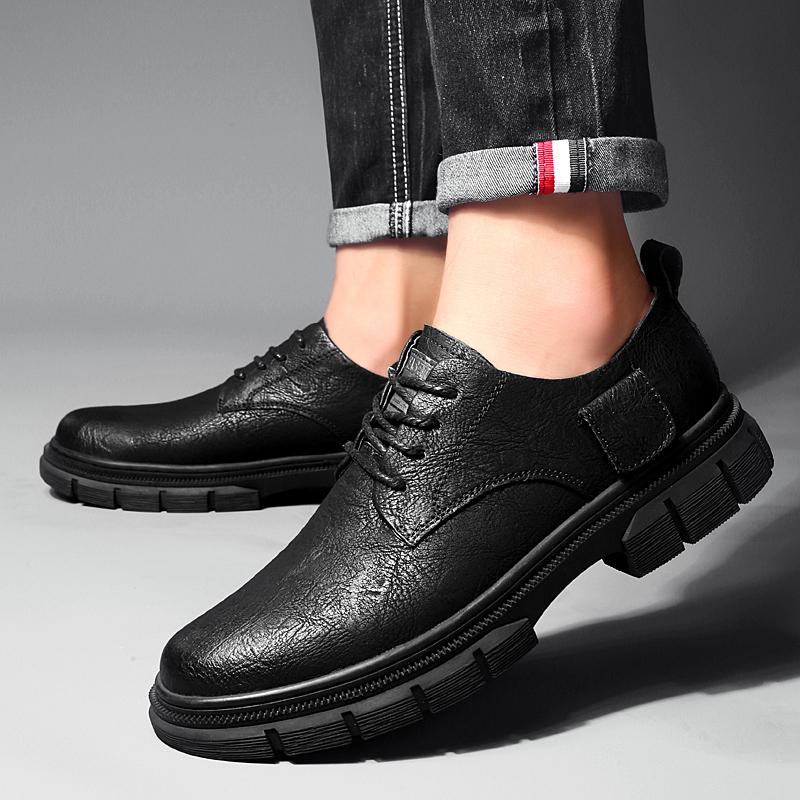 Men's round toe leather shoes Minimalist and versatile style Party Outdoor casual business casual men's Daily Office work shoes