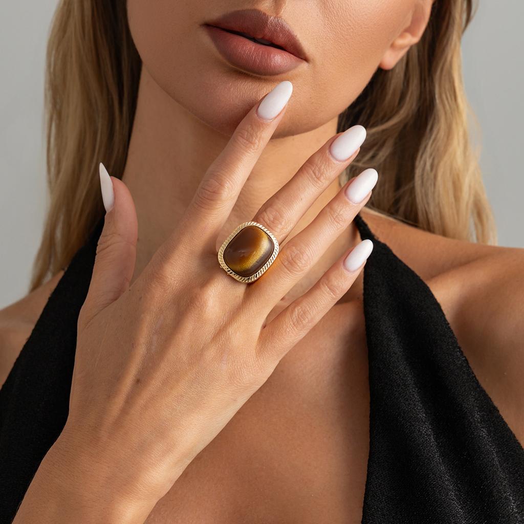 Vintage Exaggerated Metal Rings for Women Tie Dye Square Open Rings Trendy Unique Personalized Party Banquet Jewelry Accessories