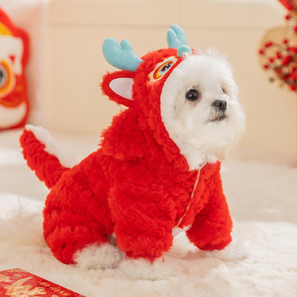 Hippie Dog New Year Dog Dragon Clothes Winter Cute Four Legged Velvet Clothes Small Dog Happy New Year Cat Pet Clothing