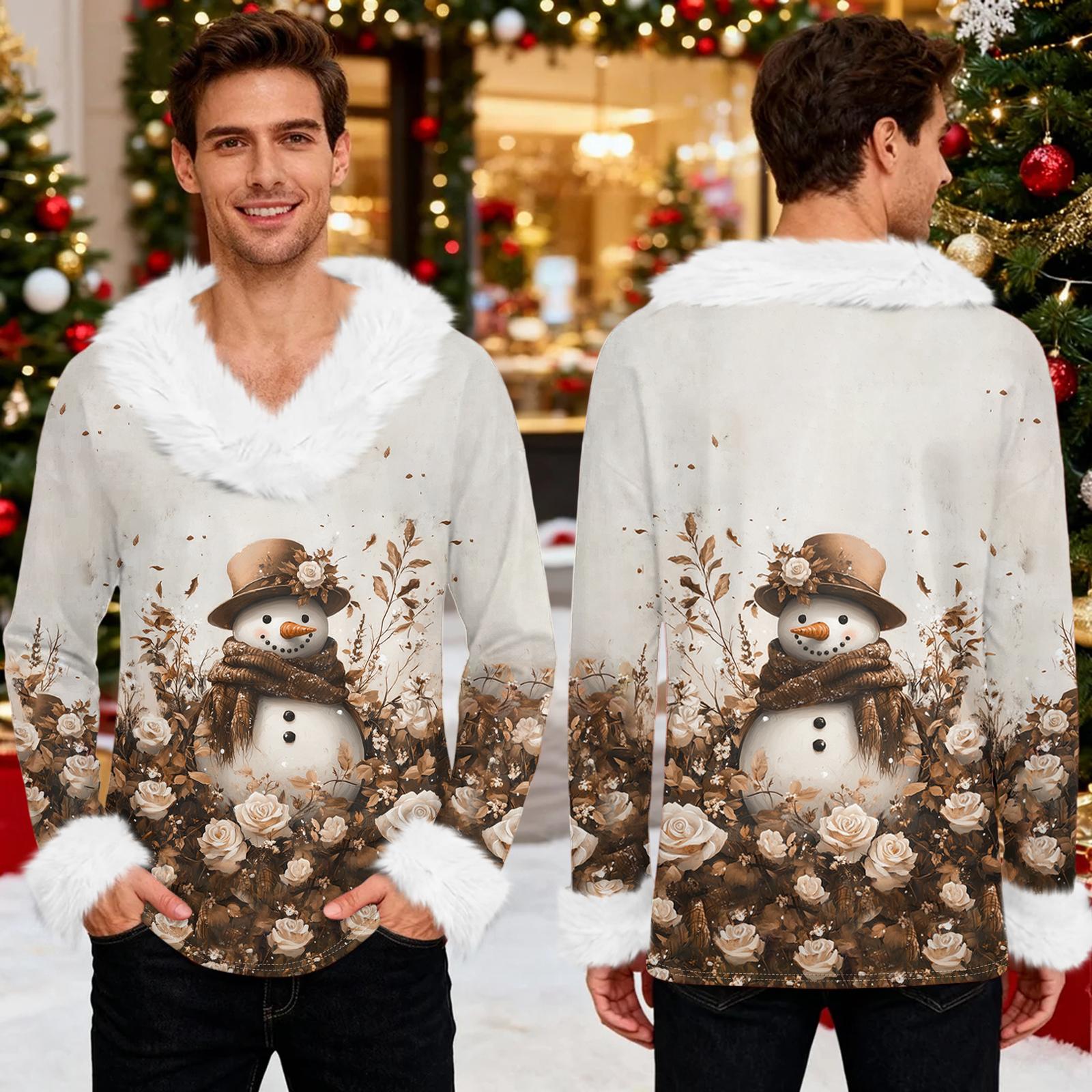 

Мужское худи с рождественским принтом и флисовой подкладкой | Праздничный свитшот с отделкой из искусственного меха и карманом | Праздничный пуловер большого размера свободного кроя M белый
