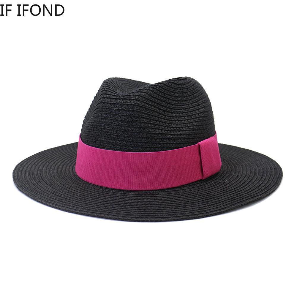 2022 New Summer Straw Sun Hat For Women Fashion Wide Side Panama Cap Outdoor Beach Holiday Jazz Fedora Hat 60CM