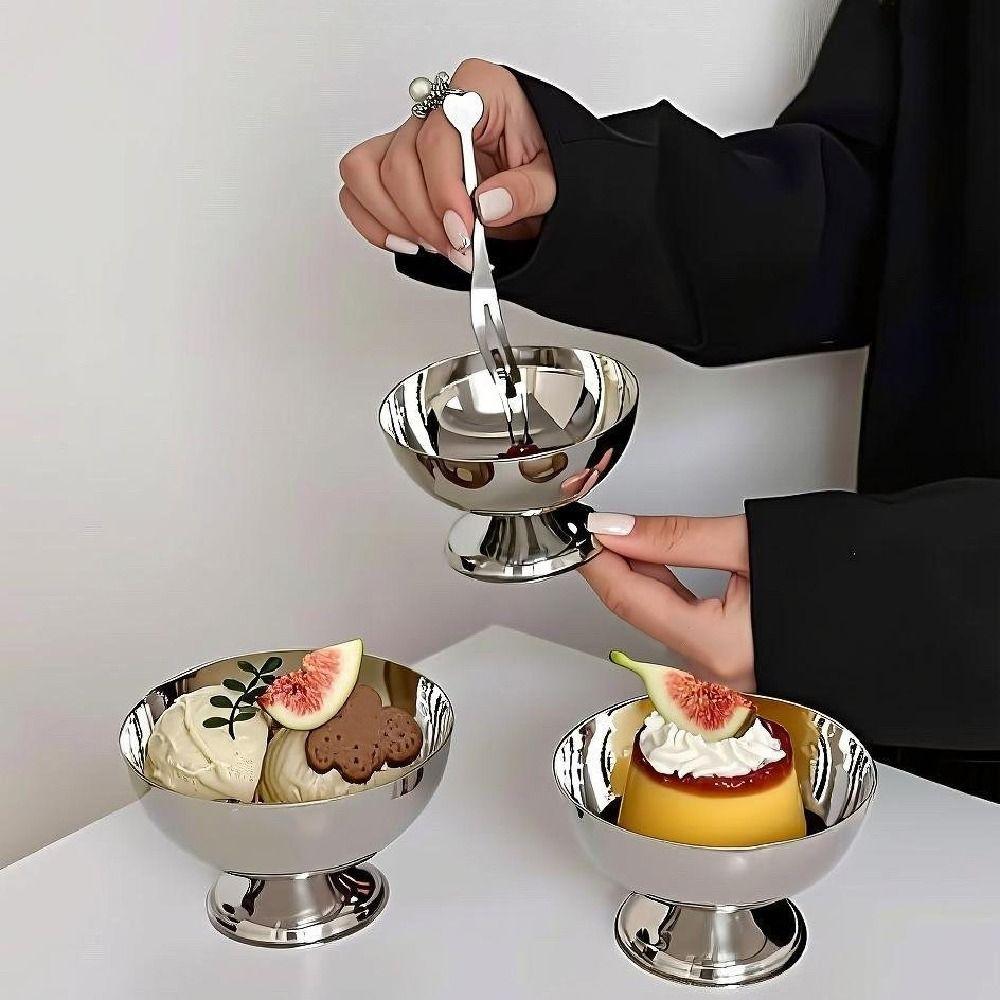 Stainless Steel Dessert Cup Round Vintage Serving Bowls Multi-function Pudding Bowl Kitchen Tools