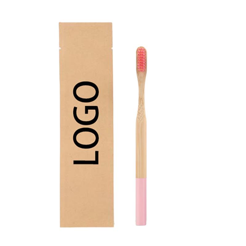 Custom Three Side Sealed Kraft Pouch BPA Free Color Painted Round Handle Adult Soft Bamboo Toothbrush