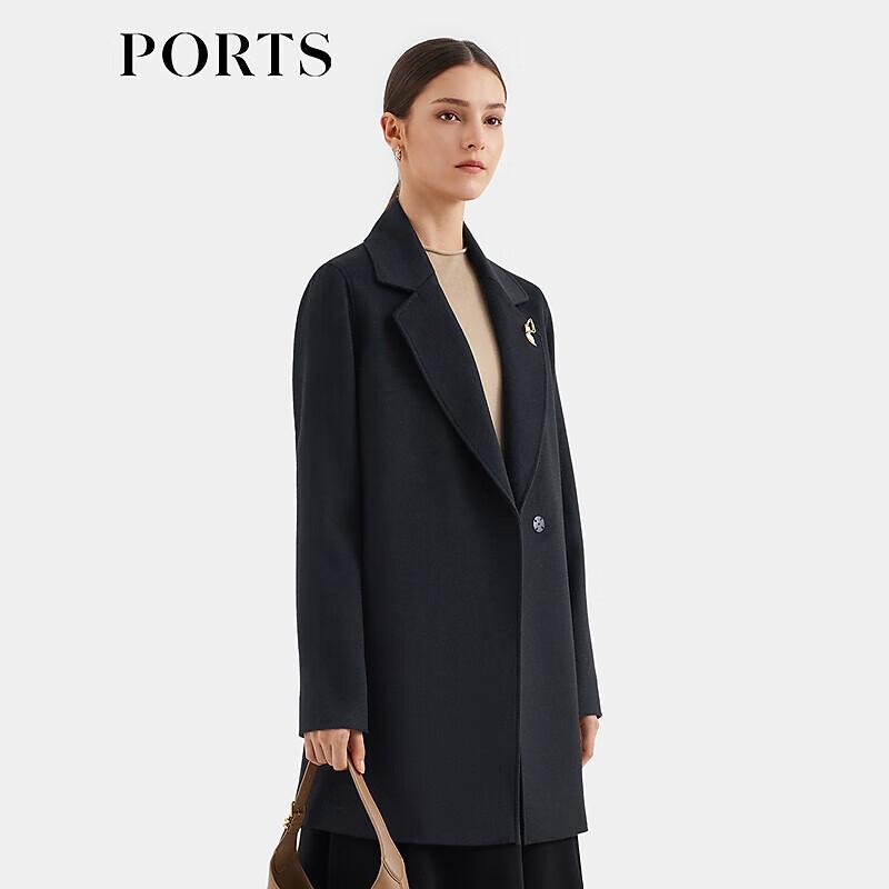 Ports Women's Fall 2025 Black Wool & Cashmere Lapel Coat
