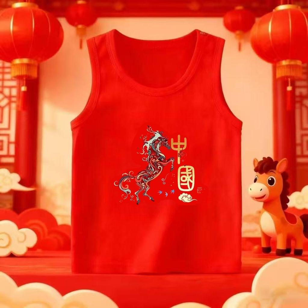 Kids' Red Cotton Vest, Winter Inner Wear for Boys & Girls, Year of the Rat Sleeveless New Year Outfit
