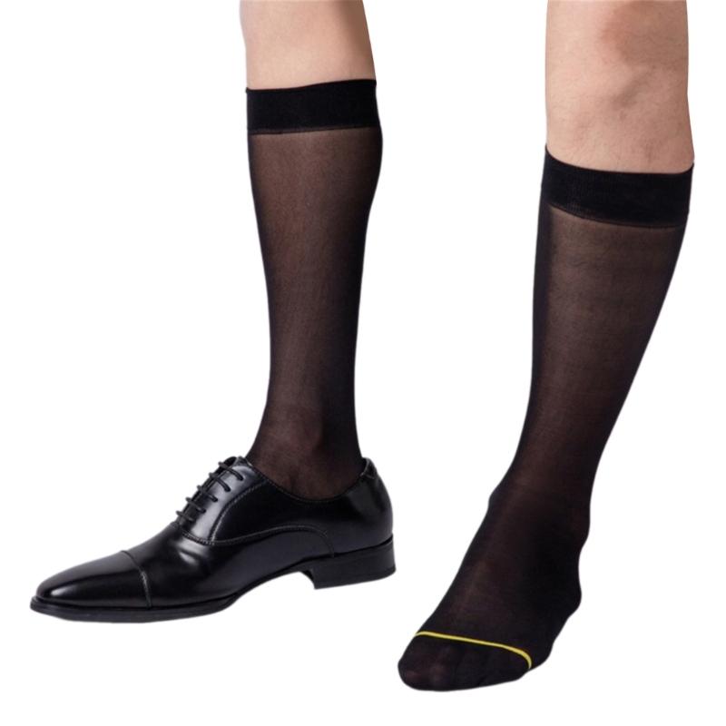 Men's Ultra Thin Nylon Dress Socks Soft See Through Breathable Calf Length Socks Long Stockings for Business Formal Wear