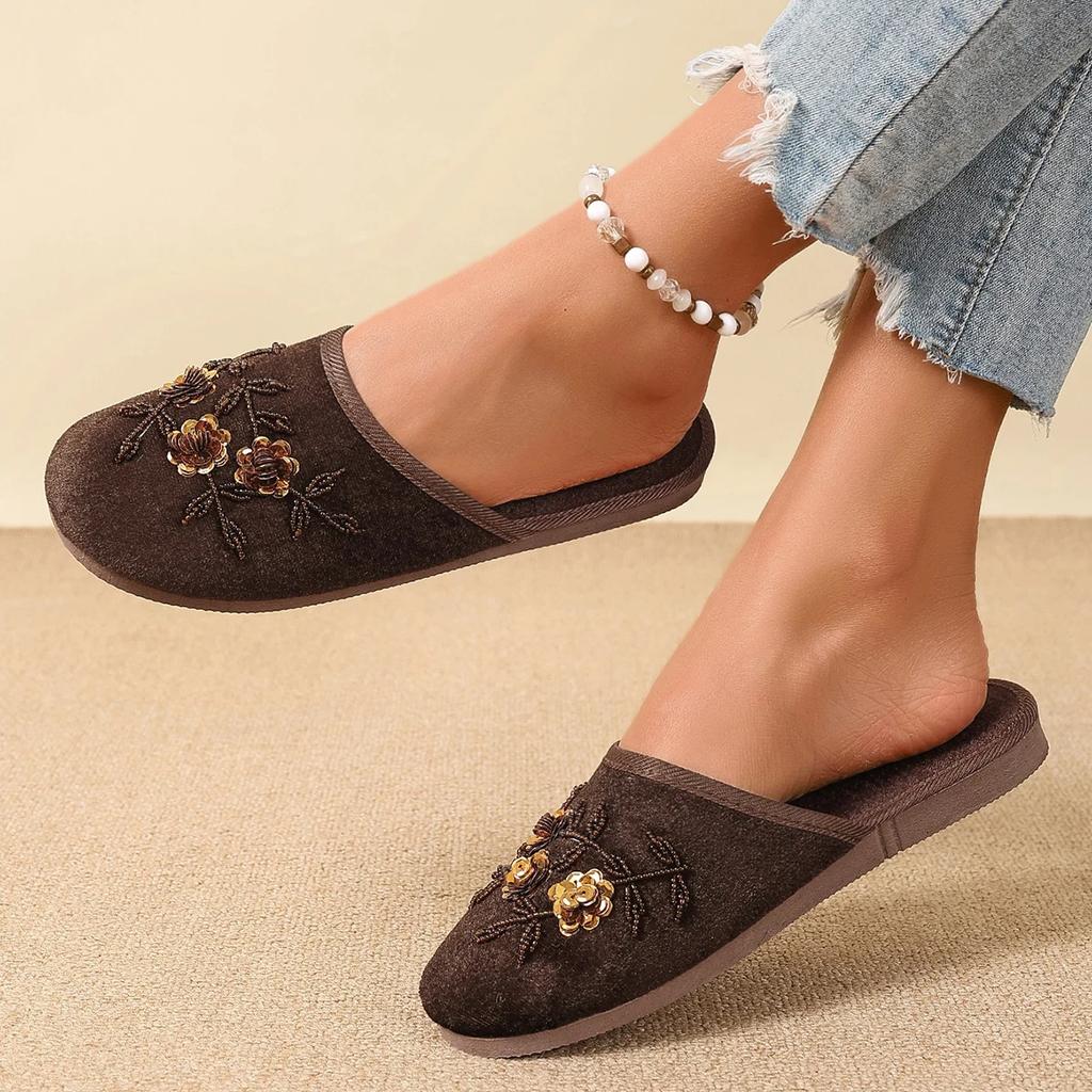 Damenschuhe Verkaufsschlager 2024, Baotou Damen Modische Kristallblume Tägliche Hausschuhe, Damen Neue Leichte Hausschuhe