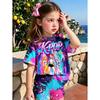 K-Pop-Cartoon-Grafik-T-Shirt- und Hosen-Set für Mädchen, Sommerkleidung für Mädchen, süßes Kurzarm-Set, Kinder-T-Shirt- und Shorts-Set