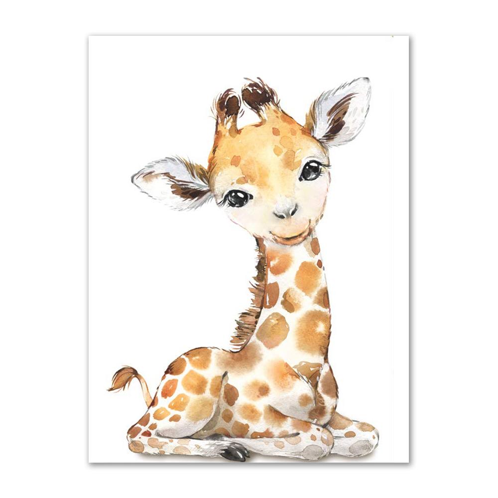 Animais do berçário do bebê arte da parede cartaz dos desenhos animados elefante girafa leão pintura em tela decoração do quarto dos miúdos fotos de parede decoração