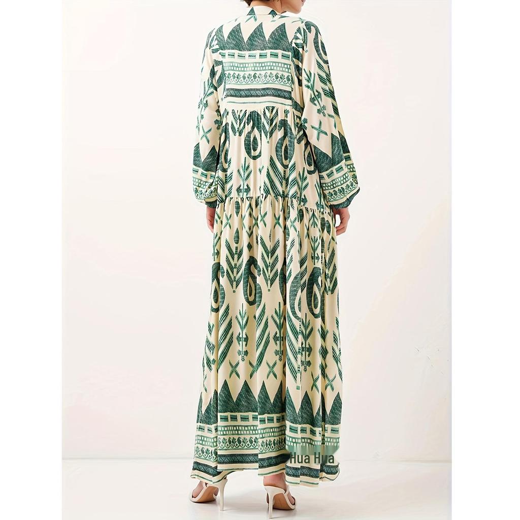 Elegant Green Modest Dress for Muslim Women – Soft, Comfortable, Long Printed Design