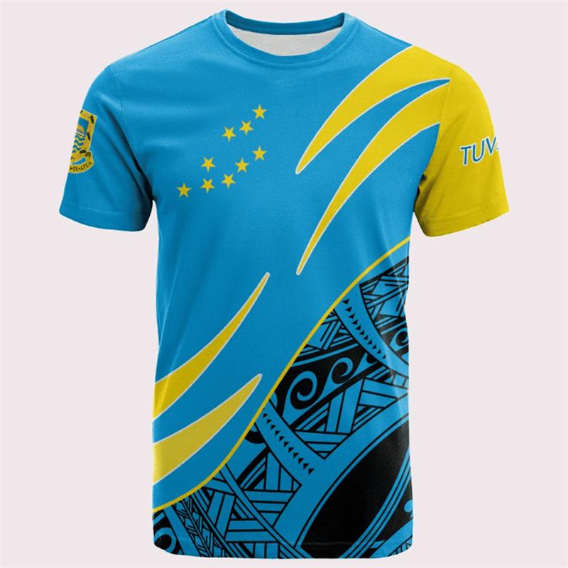 Tuvalu Men's T-shirts Casual Loose Round Neck TV National Flag Short Sleeve Tees Tops Clothing Oversized Tee Shirts Streetwear