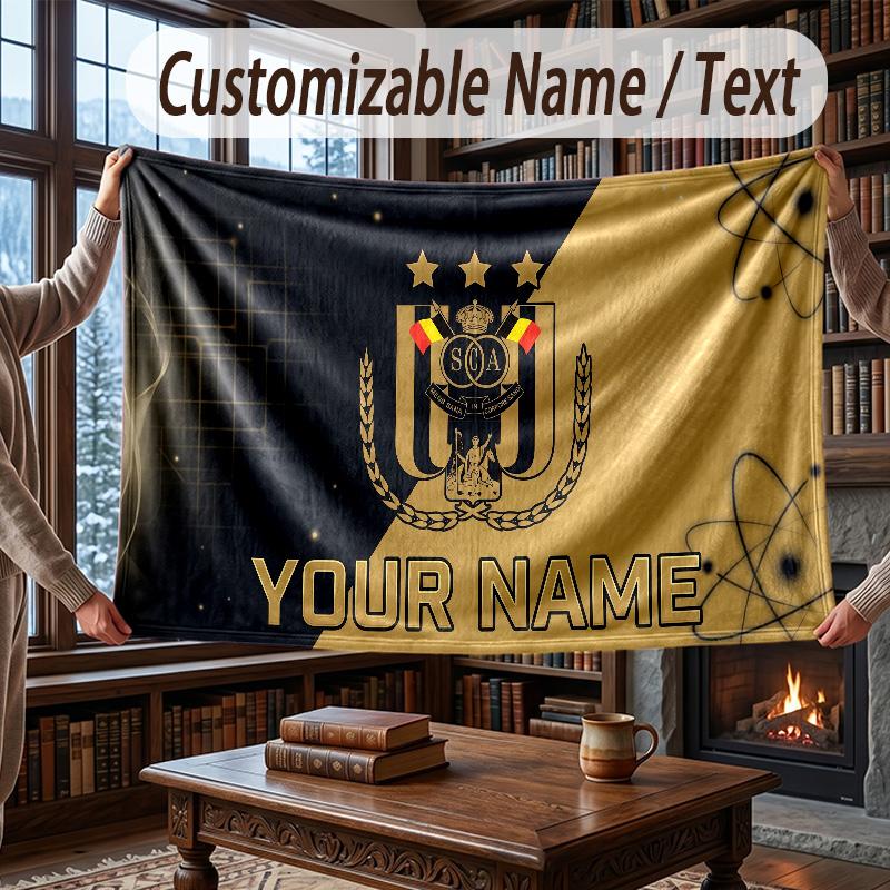 Custom Name Flannel Throw Blanket Anderlecht FC Logo Pattern Warm Home Decoration