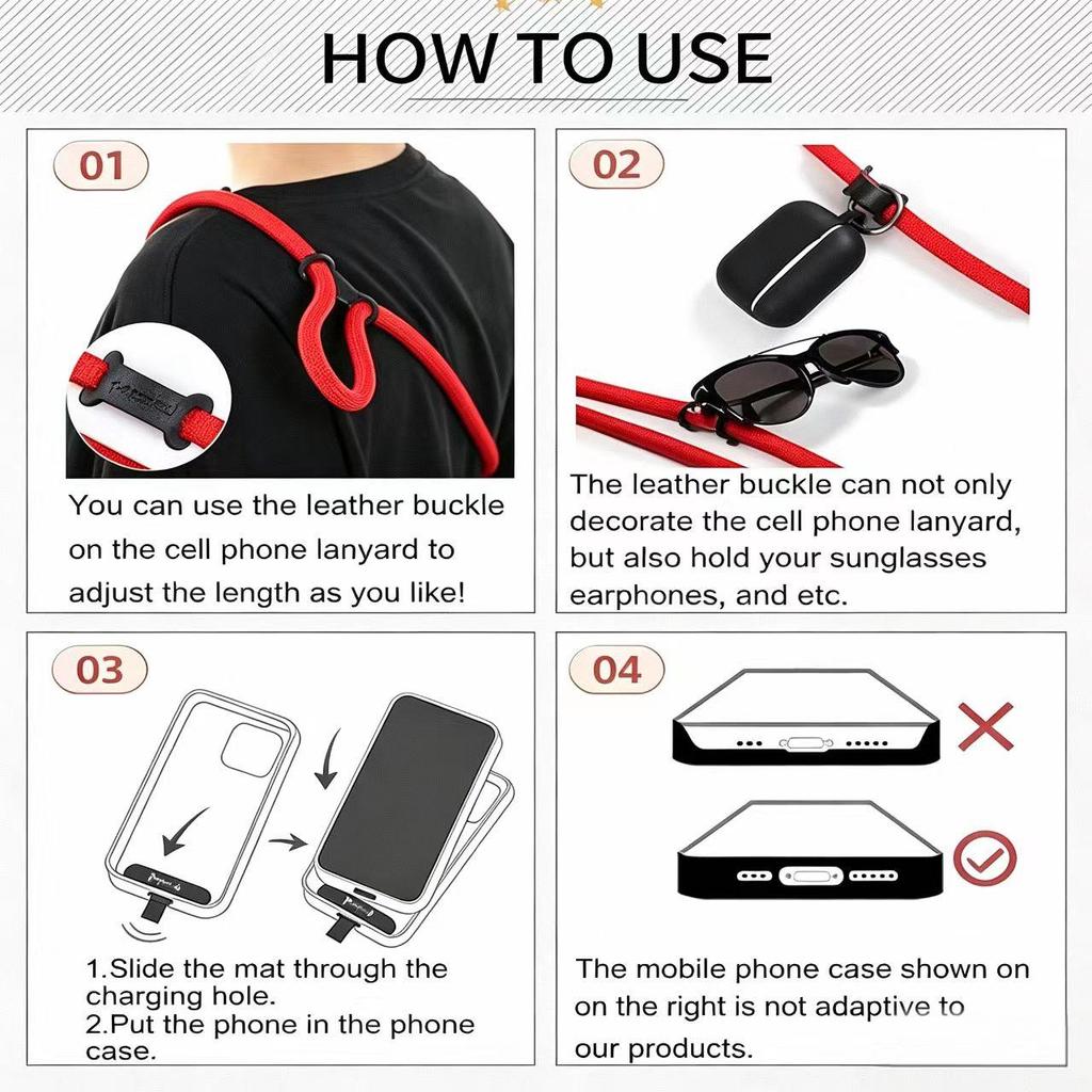 Cell Phone Lanyard ×1, Tether Tab ×1, Universal Adjustable Phone Strap, Crossbody, Neck Phone Lanyard, Rope Strap
