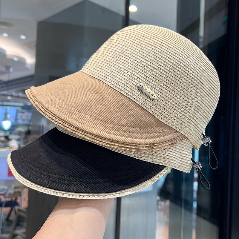 Sunscreen hat women's new straw duck tongue bucket hat showing face small outdoor face visor sun hat women's