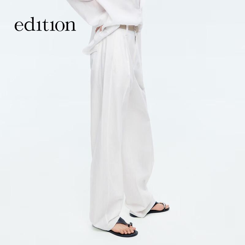 Edition Women's Cotton Linen Tapered Trousers with Silk Scarf Belt