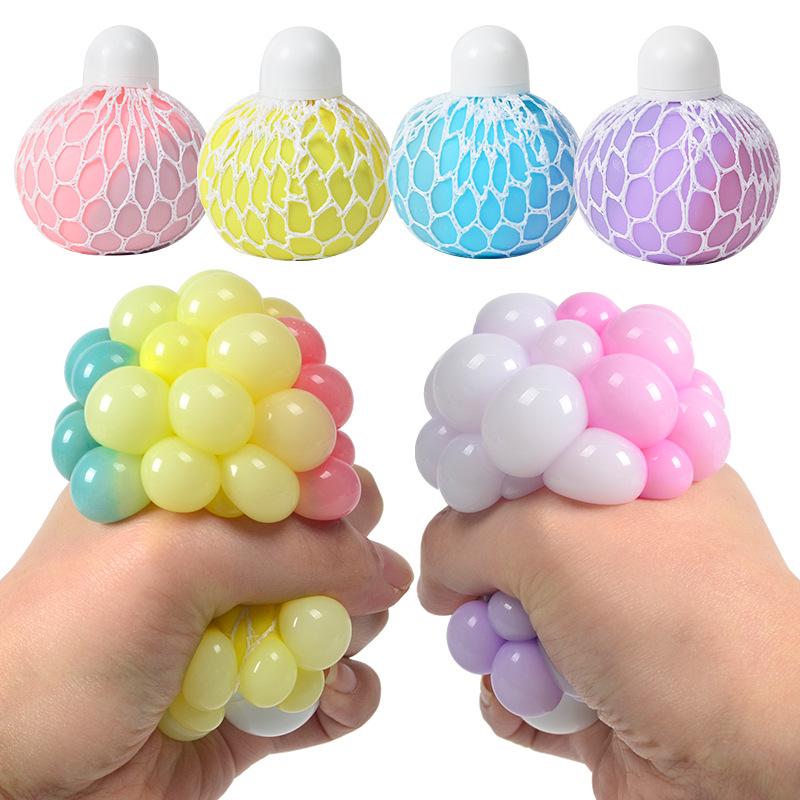 New 6Cm Colored Flour Grape Ball Tennis Ball Decompression Squeeze Fingertip Toy Tpr Wet Soft Pressure Ball Adult Kids Gift