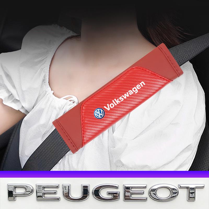 2pcs Car Seat Belt Cover Leather Shoulder Pad Accessories Valve Cap For VW Golf Amarok T5 Phaeton Teramont ID3 Tiguan T-Cross P 12RYH