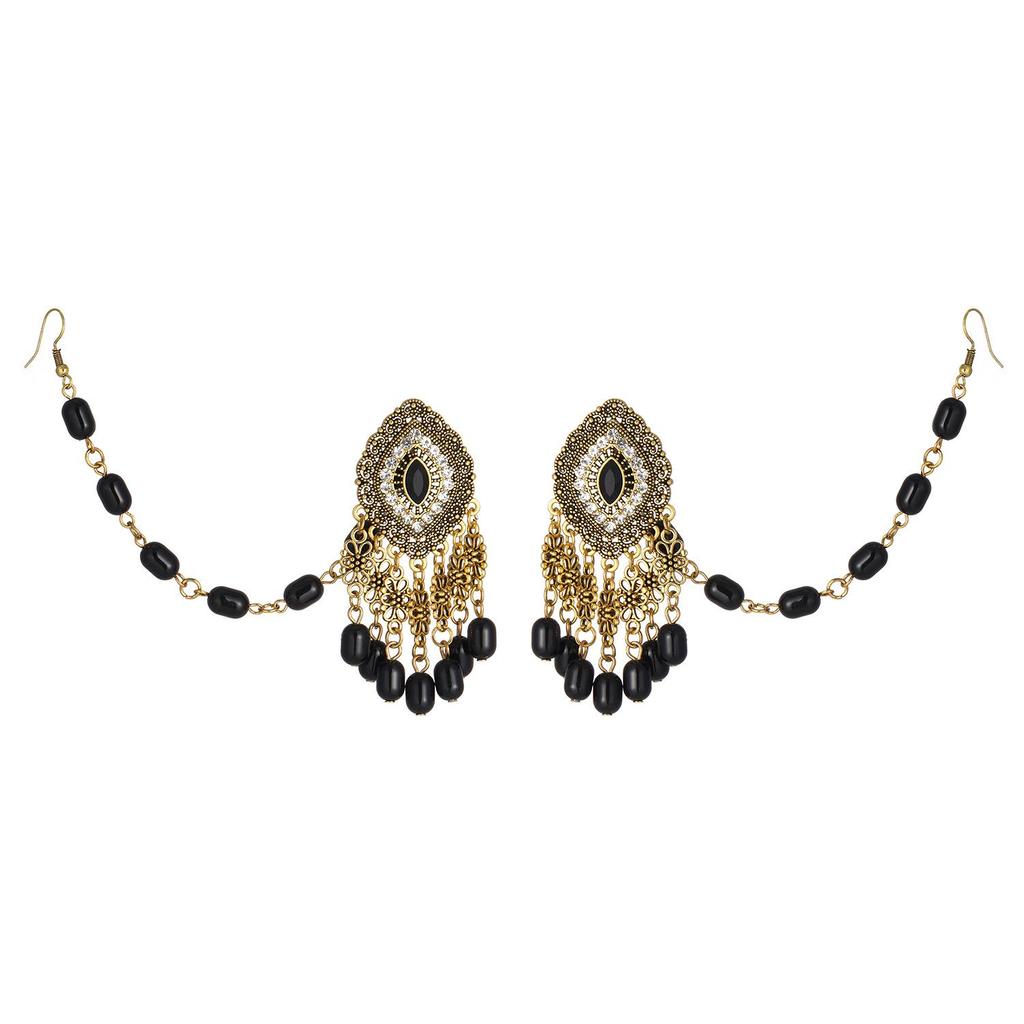 Retro Elegant Indian Style Colorful Earrings & Ear Chains Set for Women