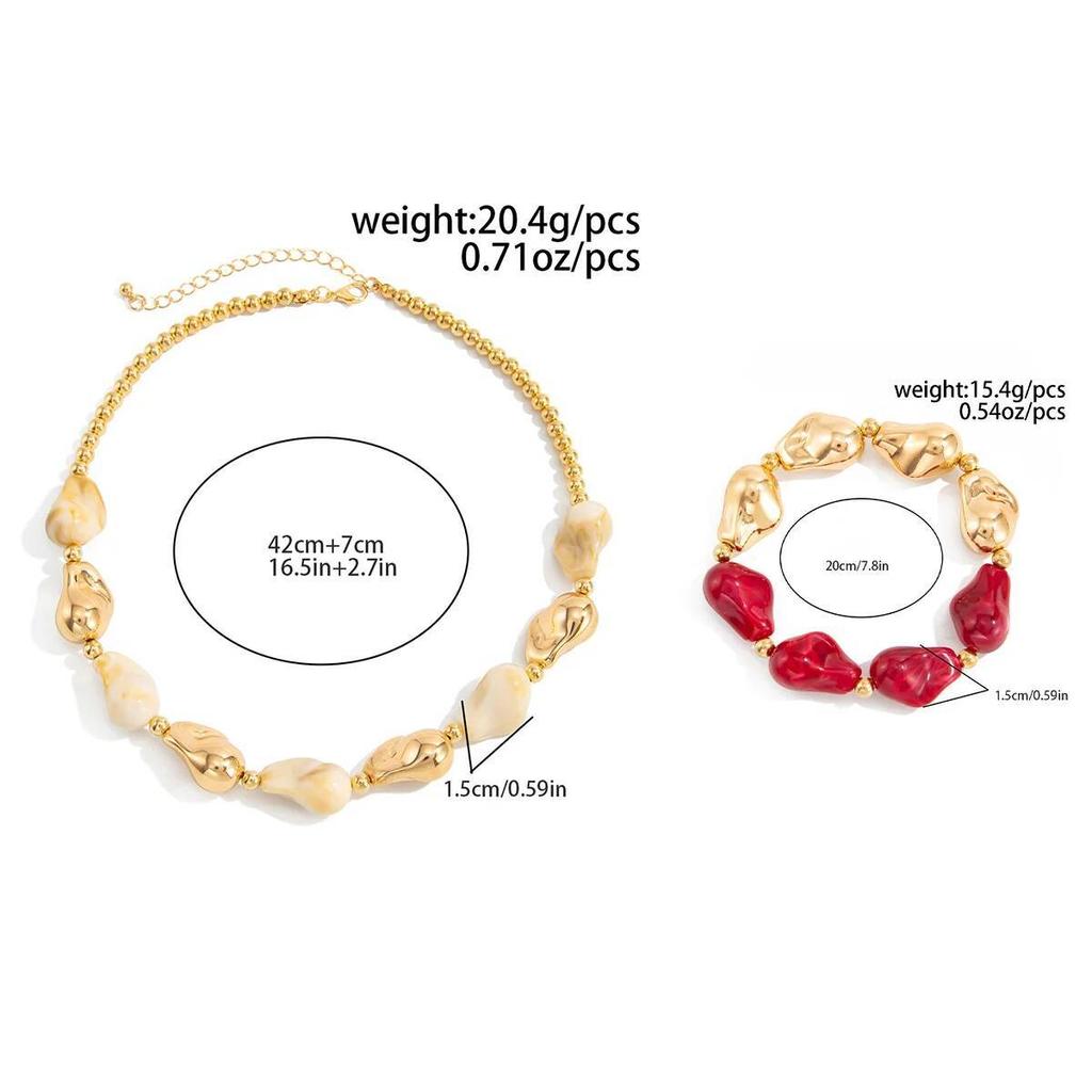 Salircon 7 Colors Boho Resin Acrylic Bead Choker Necklace Bracelet Set Women Vintage Elegant Banquet Party Bangles Jewelry Gifts