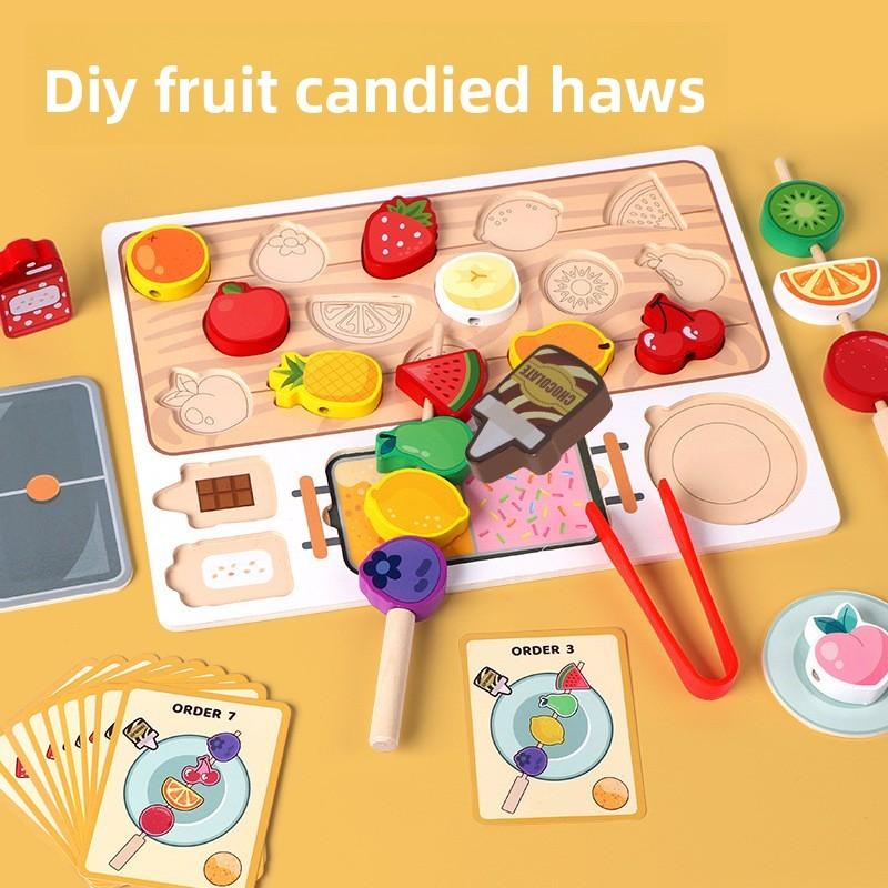 Puzzle Early Education Wooden Play Food Toys Children Fruit Skewer Fun Gift