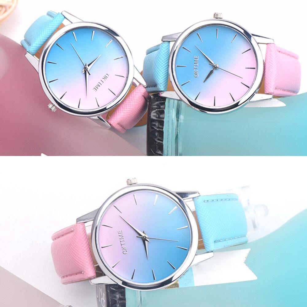 Elegant Women Rainbow Design Analog Quartz Sport Wrist Watch With Artificial Leather Band