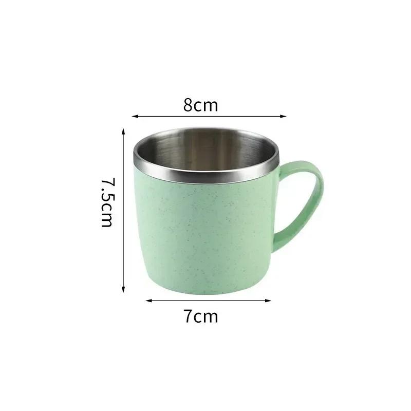 

Stainless Steel Cups with Handle, Double Layer Anti-scalding Wheat Straw Small Water Cup, Office Coffee Milk Tea Drink Mugs 101-200ml светло-зеленый