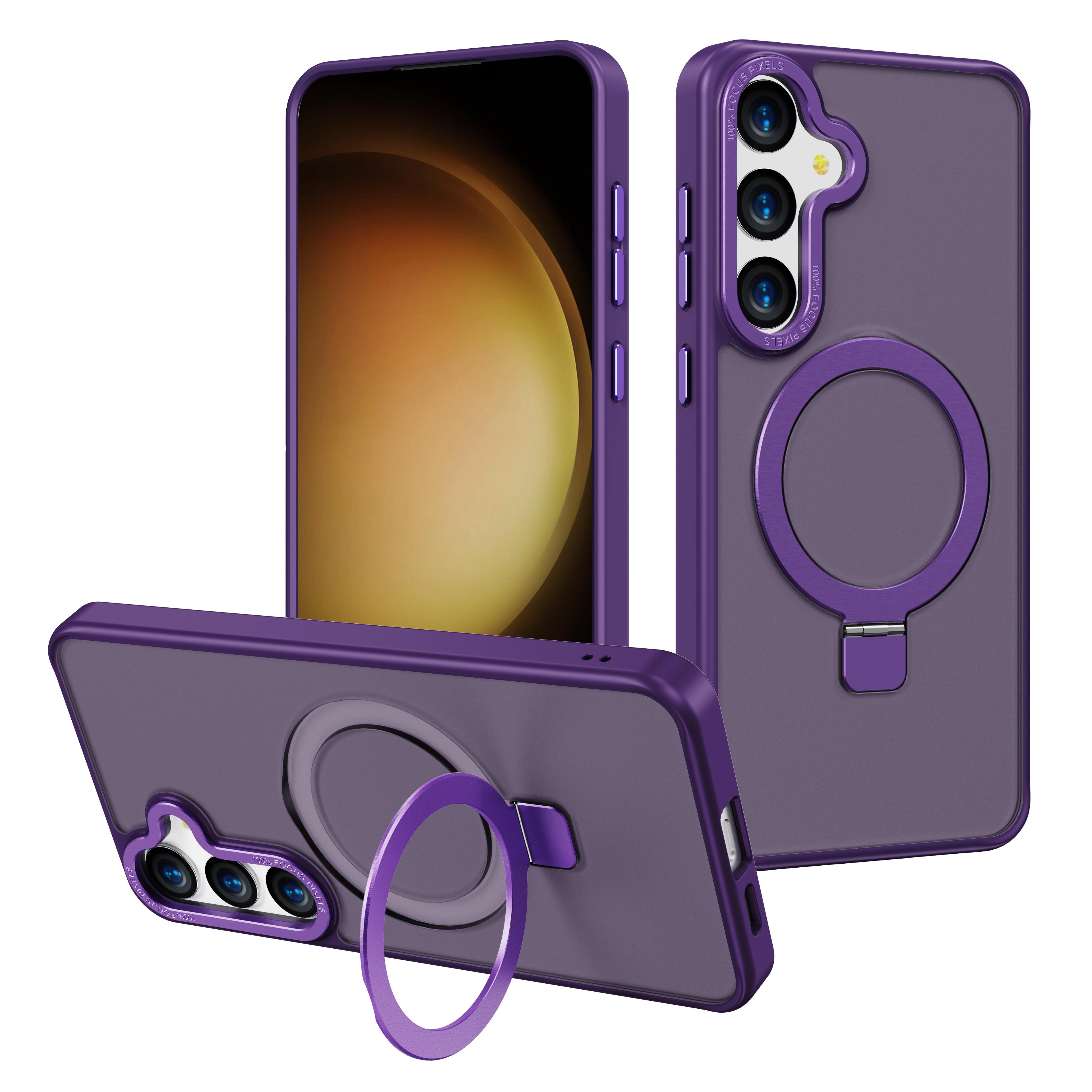

For Samsung Galaxy S24+ Case Anti-Drop TPU+PC Kickstand Phone Cover Compatible with MagSafe Dark Purple