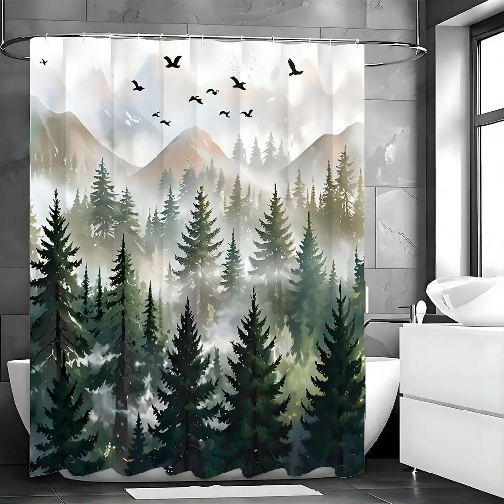Misty Mountain Shower Curtain: Embrace the Serene Design, Soft Fabric, and Nature Vibes for Your Calm Bathroom