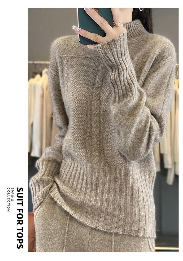 Women's Fashion High Neck Wool Cable Knit Sweater - Autumn/Winter Collection