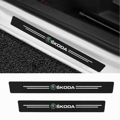 AAFM1 4pcs Car Door Threshold Carbon Fiber Scuff Plate Sticker For Octavia Kodiaq Fabia Superb Rapid Kamiq Karoq Derivati Enyaq