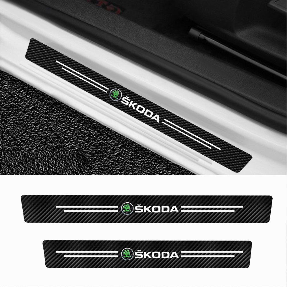 AAFM1 4ks Prahové lišty dveří auta Samolepka s krytem proti poškrábání z uhlíkových vláken Pro Skoda Octavia Kodiaq Fabia Superb Rapid Kamiq Karoq Derivati Enyaq