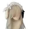 Adjustable Elastic Bunnies Ears Headbands Rhinestones Bows Lace Hair Accessory For Women Girls Special Occasion White and Black