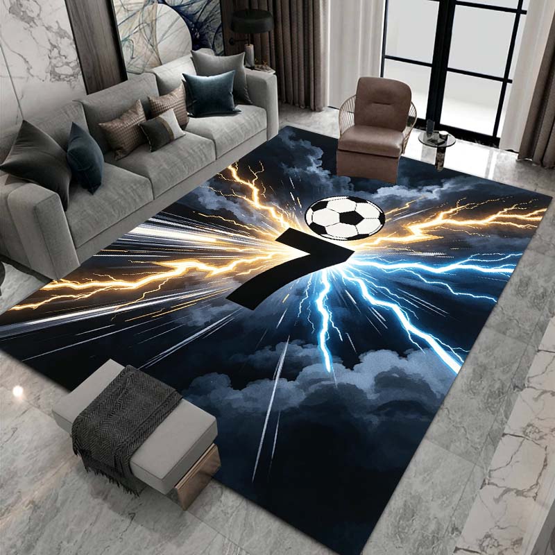 Red and Green Color-Block "Number 7" Soccer Rug – Minimalist Geometric Sports Floor Mat – Non-Slip Large Rug for Boys' Bedrooms and Teen Rooms