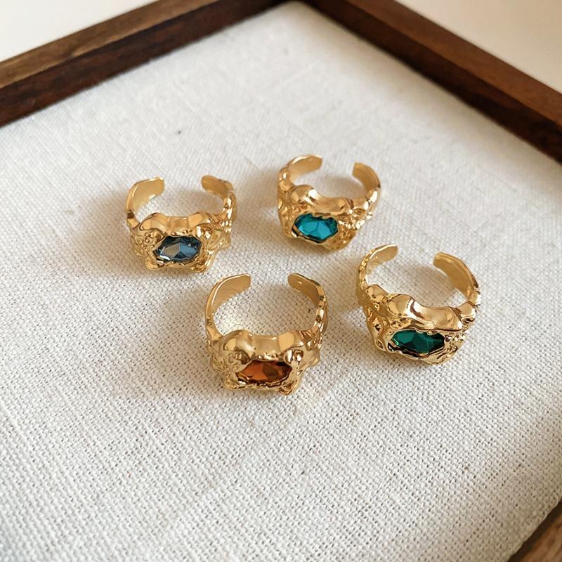 Irregular geometric diamond-set pleated open ring retro ring light luxury high-end index finger ring