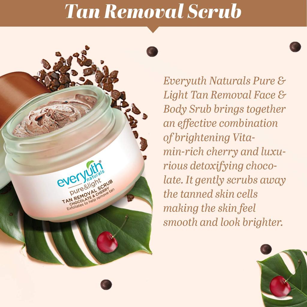 Everyuth Naturals Combo pentru strălucire a pielii, spălare pentru față cu cireș și lămâie + exfoliant și pachet pentru îndepărtarea bronzului, 200 g