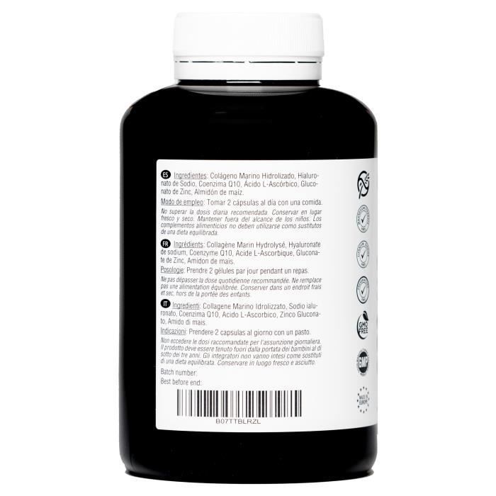 Marine Collagen and Hyaluronic Acid, Coenzyme Q10, Vitamin C and Zinc. 180 Capsules. 3 Months of Treatment.