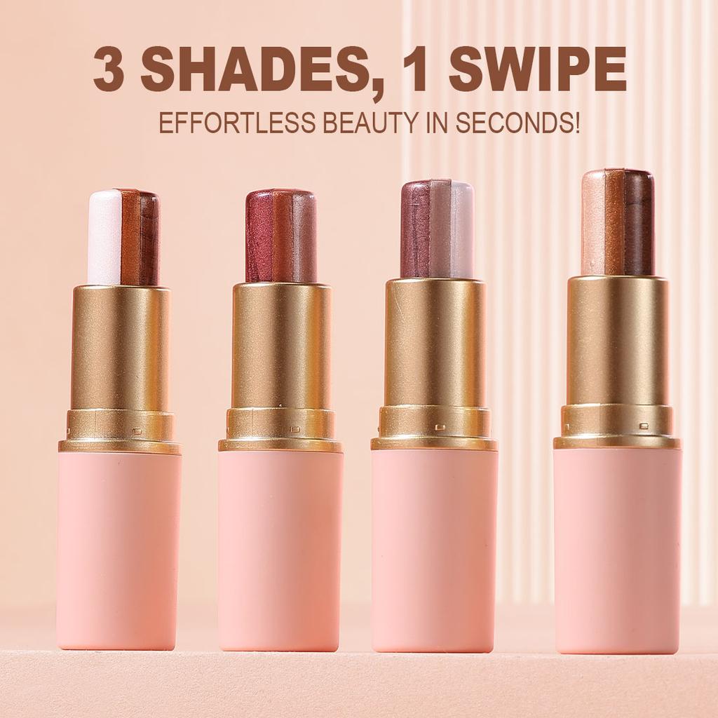 Three Color Eyeshadow Stick Glitter Highlight Shadow Stick Eye Makeup Waterproof Lasting Shimmer Metallic Eyeshadow Makeup