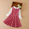 Mädchen Plaid Kleid Frühling Herbst Langarm Adrette Kleider Kinder drehen-unten kragen Elegante Kleidung