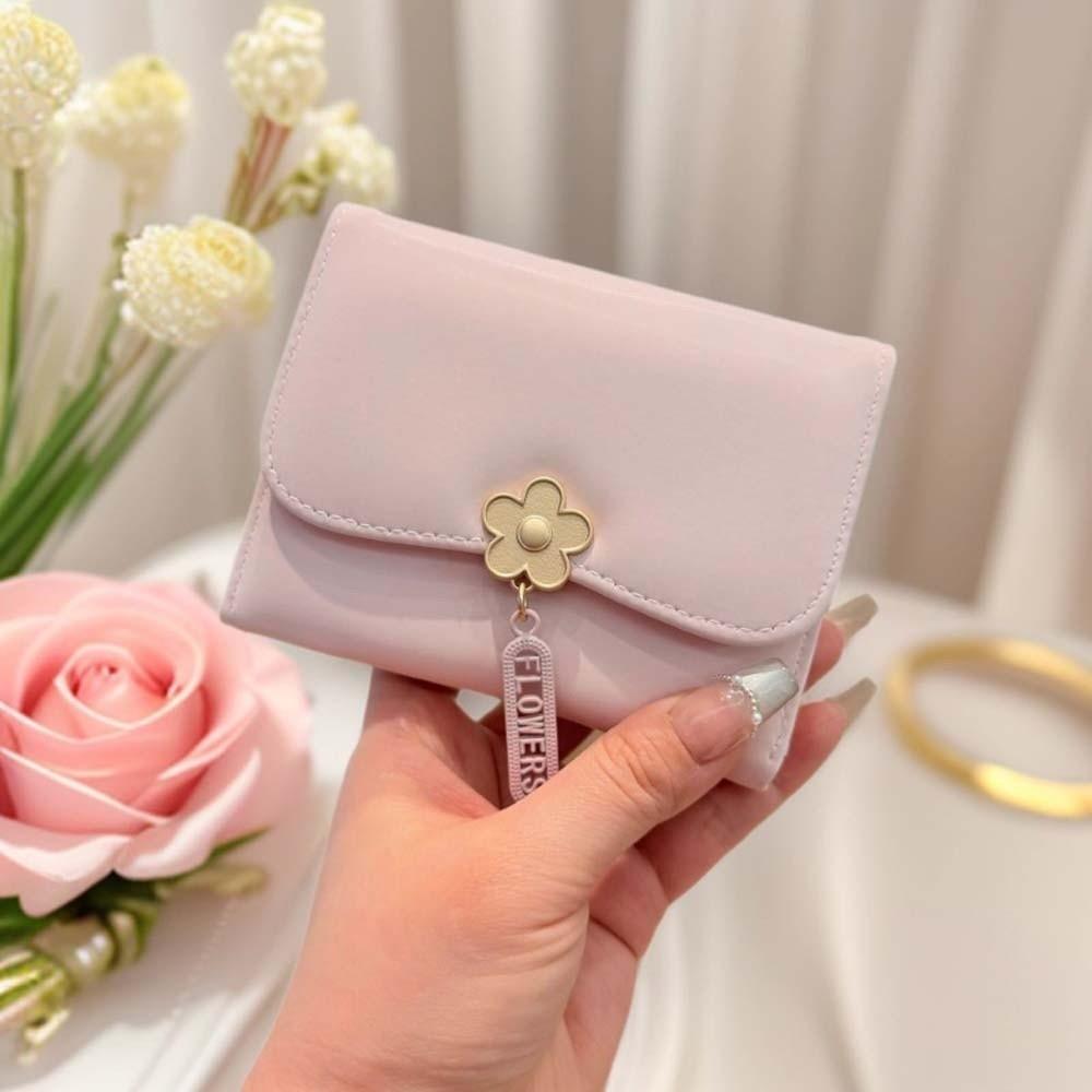 Portable Candy Color Wallet Pouch Multiple Card Short Leather Purse Anti-splash Water PVC Three Fold Card Bag Students