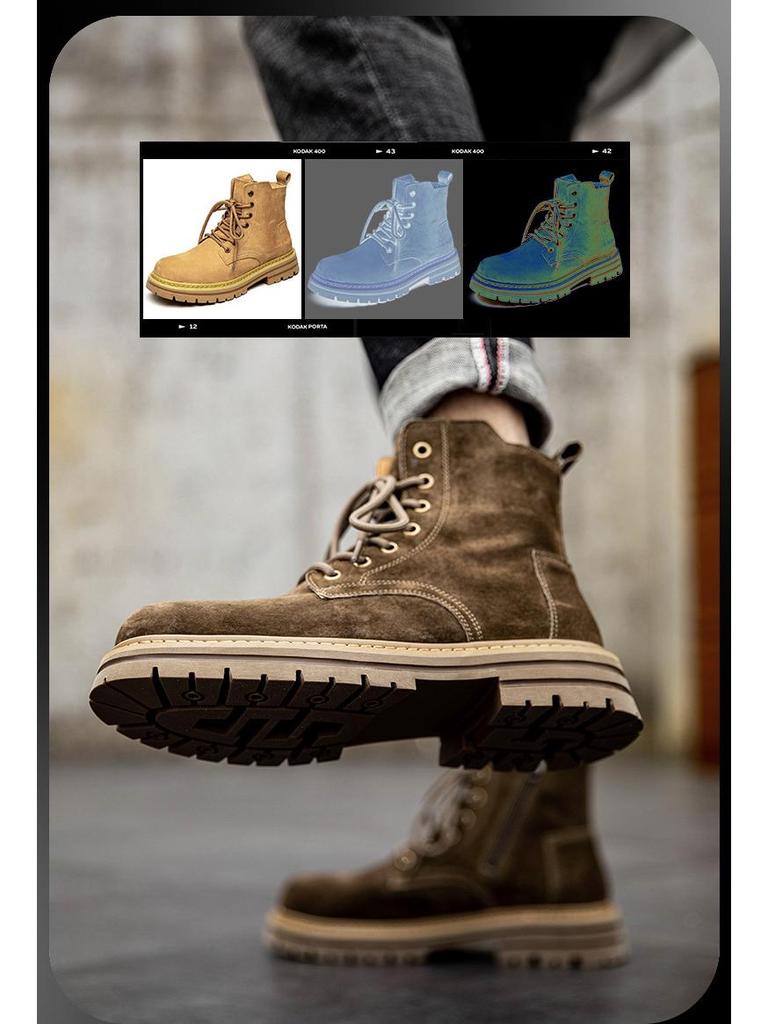 Men's Retro Korean Style Mid-Cut Zipper Leather Boots - British Trendy Design (29156)