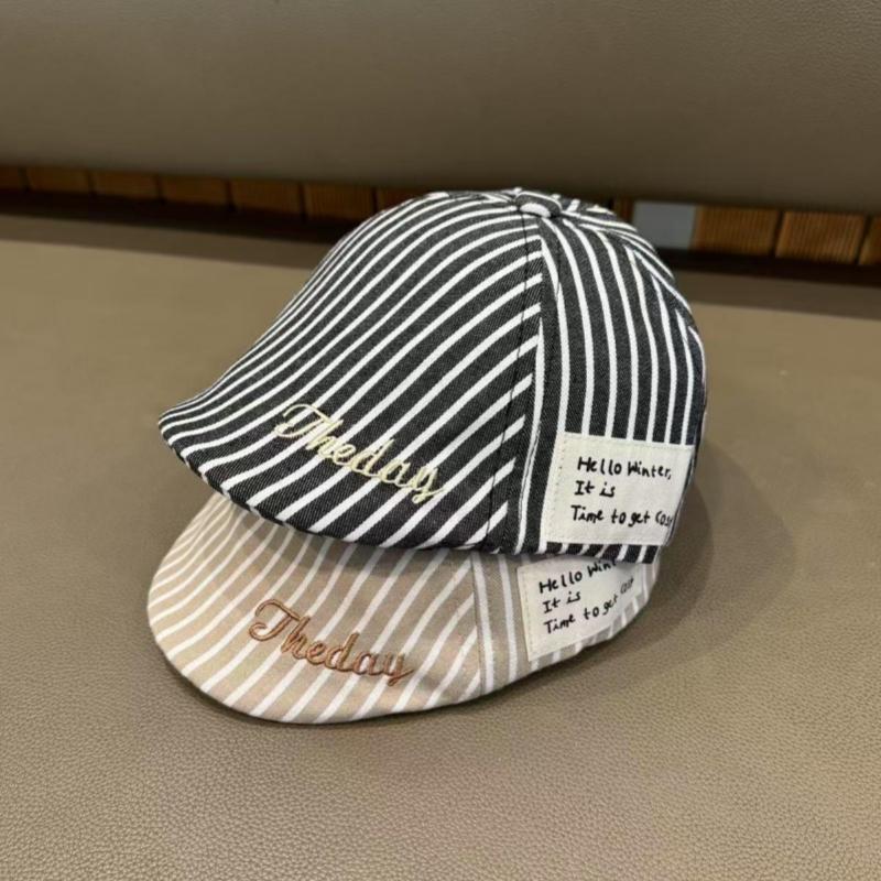 Fashion Striped Baby Beret Hat Spring Summer Letter Embroidery Short Brim Peaked Cap Boy Girl Toddler Kids Sun Visors