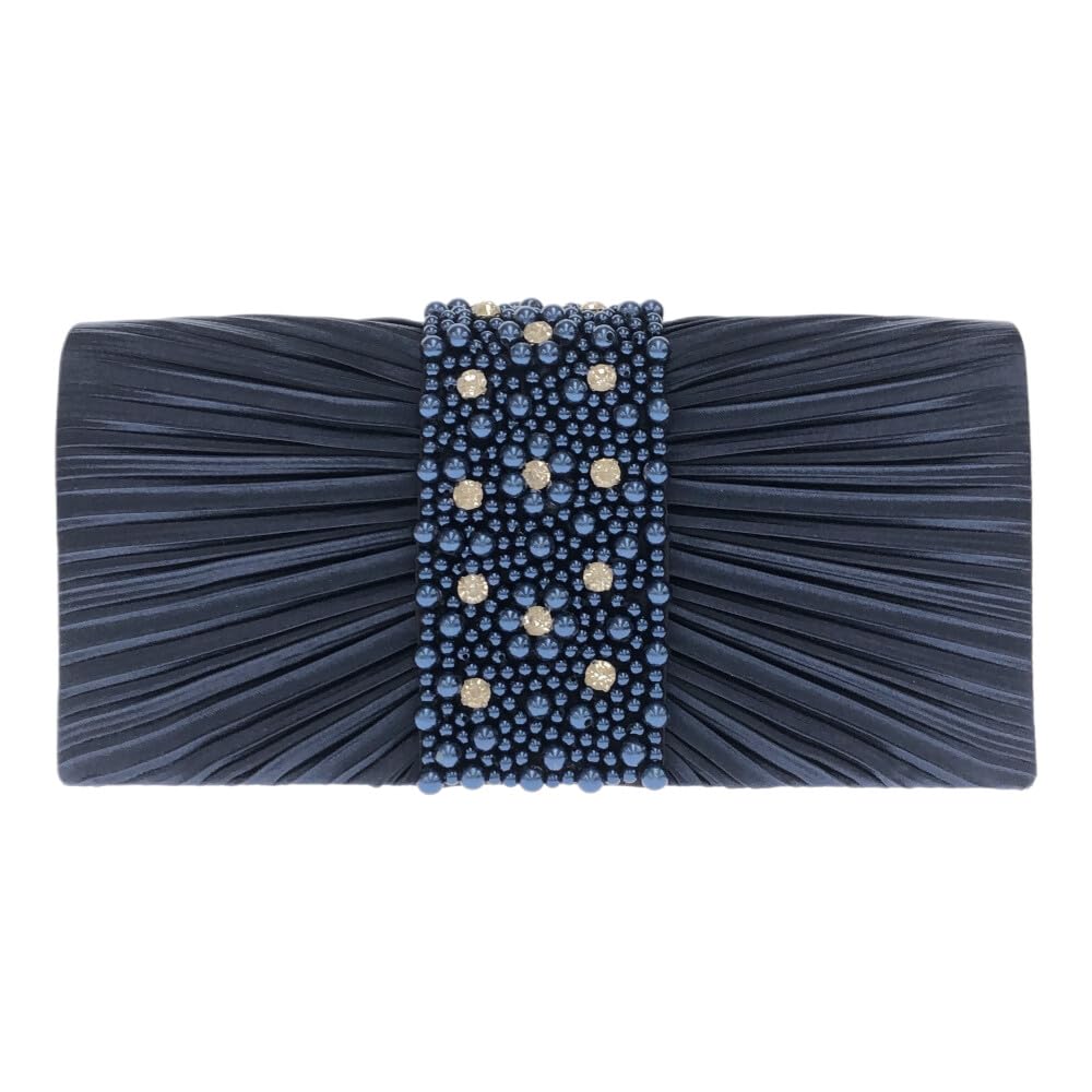 GRAXIA Cabaret Clutch Bag for Women, Party Bag, Wedding, Reception, Guest, Satin, Beaded, Pearl, Black