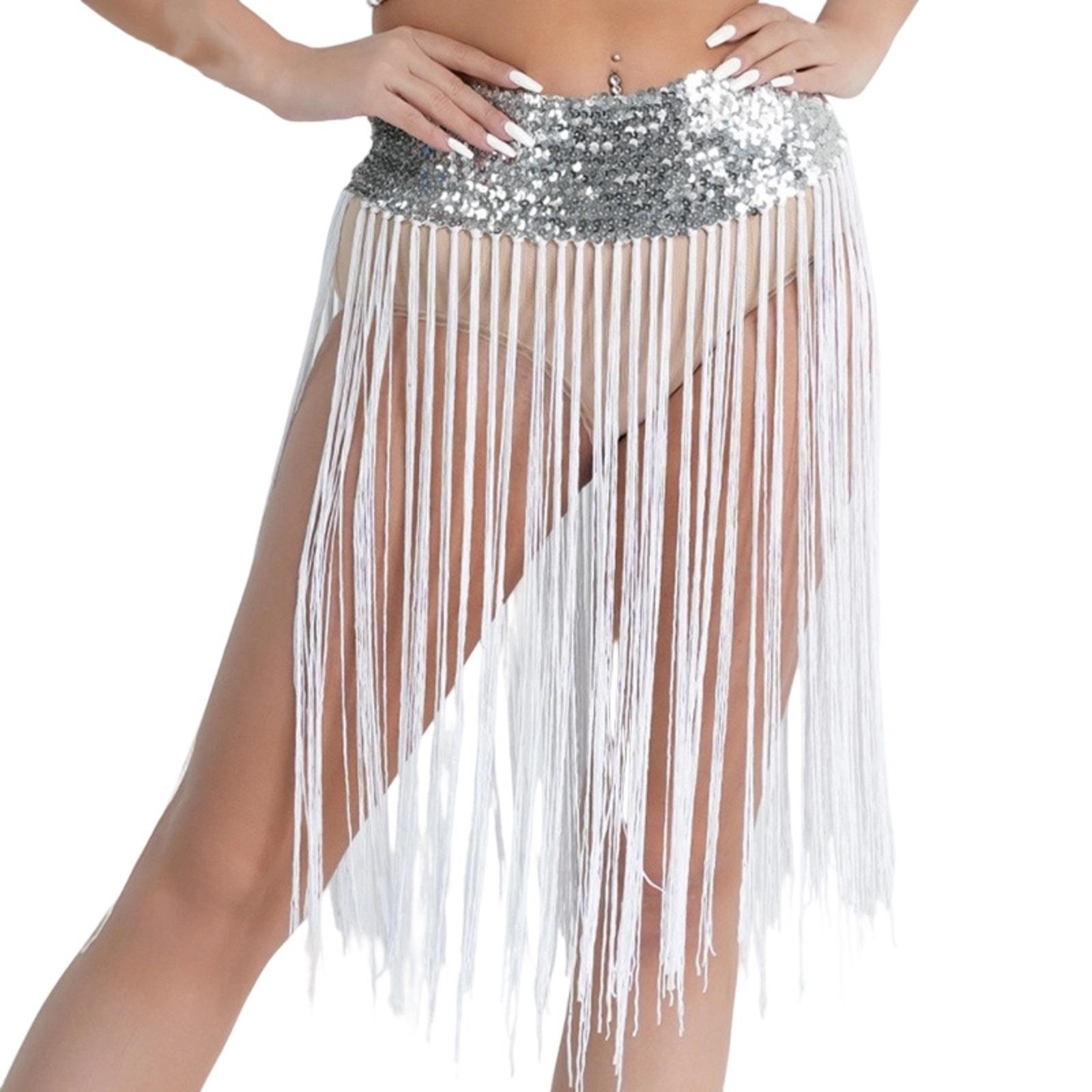 

Женская цепочка на талию для танца живота, эластичный пояс с кисточками, поясной ремень, сценический реквизит для танца, платок на бедра One Size серебряный