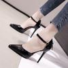 stiletto high heels women's 2020 spring and summer new pointed head shallow mouth hollow bow one-word buckle belt women's single shoes