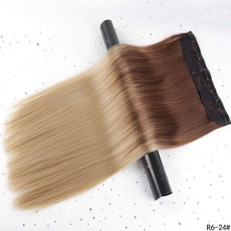 Clip de extensie de păr sintetic, lung și drept natural, în bucăți de păr pentru femei