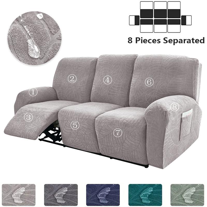 1/2/3 Seater Recliner Sofa Covers Leaves Jacquard Couch Slipcovers Elastic Water Repellent Armchair Covers for Living Room Hotel