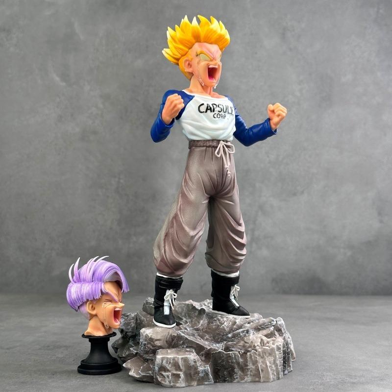 Bandai Dragon Ball Handmade Crying Tranx Double Headed Carving Super Saiyan Anime Surrounding GK Handmade Model Desktop Decoration