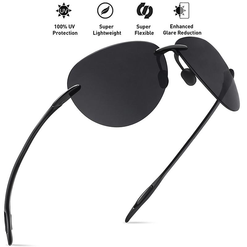 MAXJULI Men sunglasses Classic UV400 Fashion Driving Sports Unbreakable Rimless Design Oval Male for Women's TR90 Material Frame Sun Glasses 8008