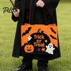 Trick Or Treat Candy Holder Halloween or Bag, Felt Goodie Bag with Pumpkin Ghost Patches, Child-friendly Large Tote for Kids, Party Favor, Haunted