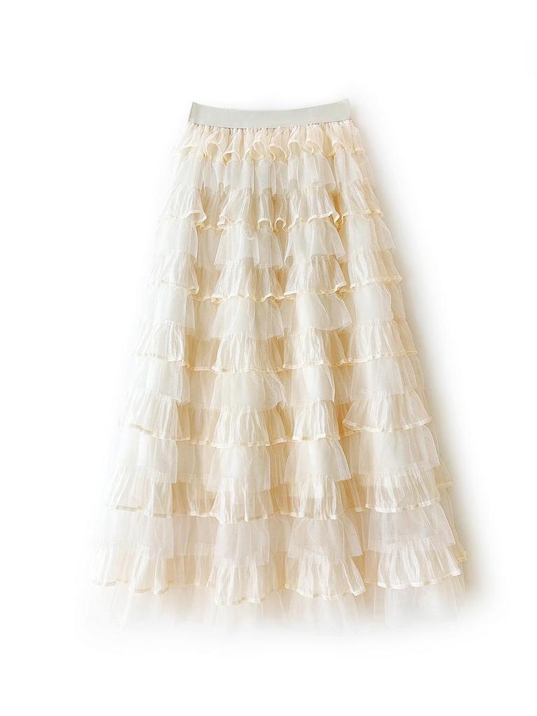 Layered Organza Long Fairy Cake Dress with Half Skirt